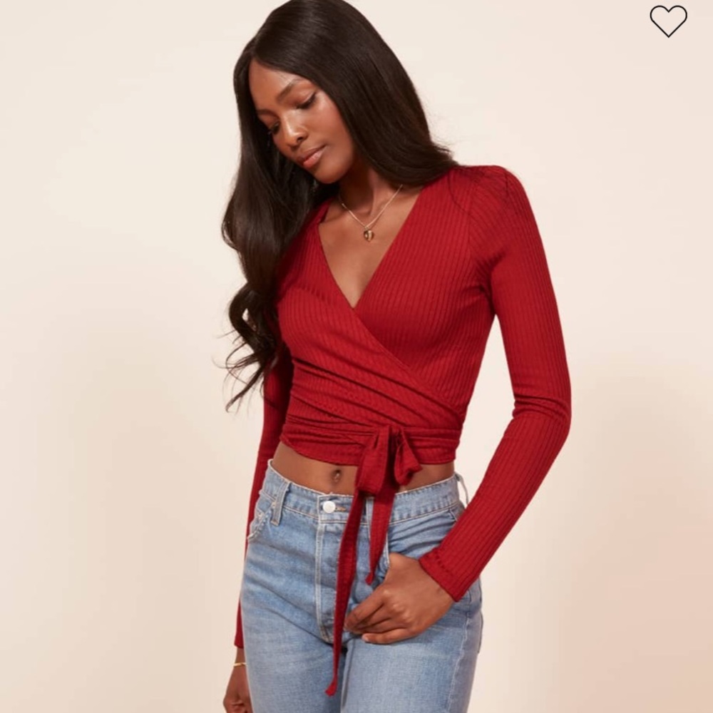 $68 Reformation Petalo Cropped Wrap Top Red M 🍒